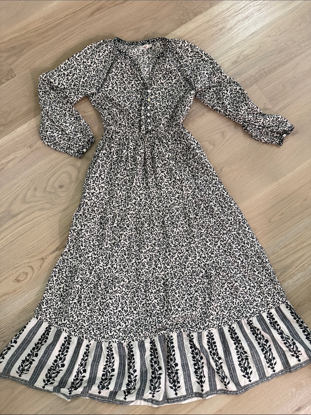 Faherty Phoebe Block Print Maxi Dress XS Wildwood Vines Organic Cotton Tiered